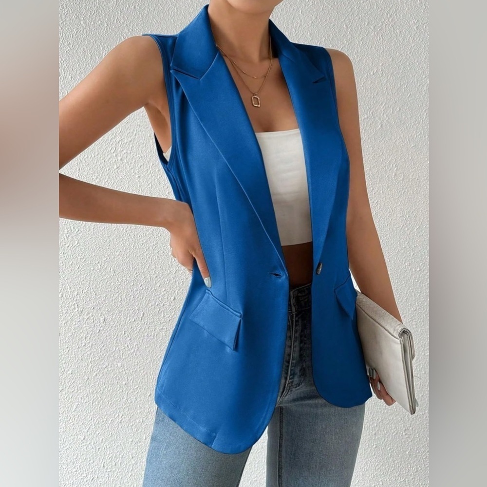 Sleeveless Tailored Blazer Vest in Royal Blue